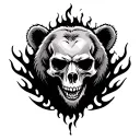 skull, bear, flames tattoo design idea