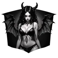 Gothic, Succubus, Big Boobs, G-String, Ripped Bra, G-String, Looking To Right, Sexual Pose tattoo design idea