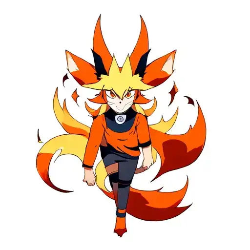 Kurama Naruto nine tails fox tattoo design idea