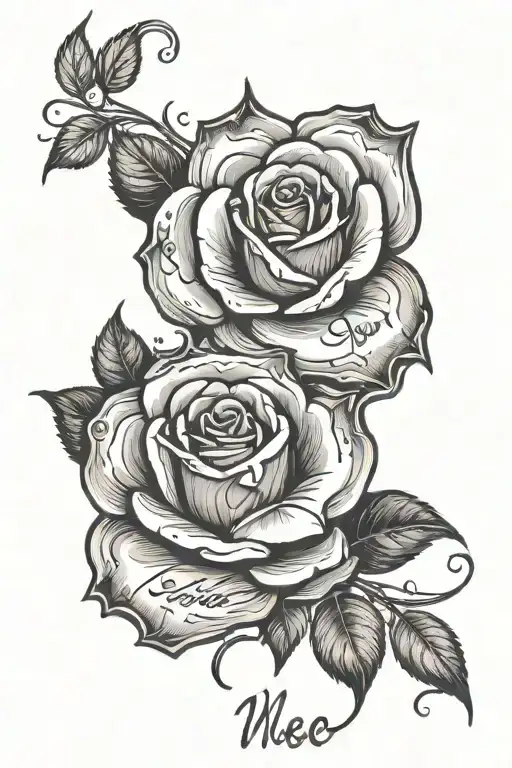 wilting rose with name written tattoo design idea