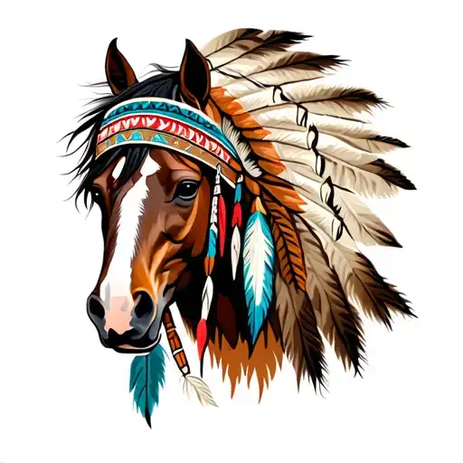 horse head with native american headdress tattoo design idea