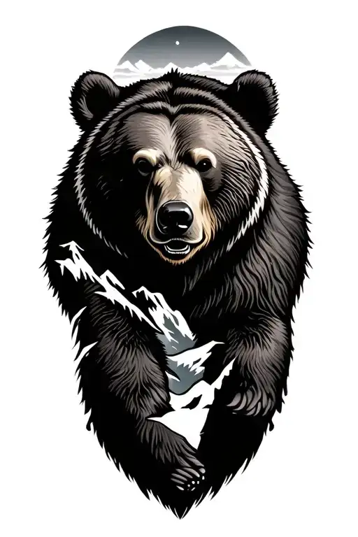 real grizzly in mountains  tattoo design idea