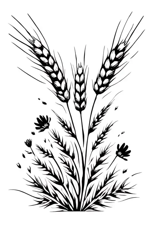 ears of wheat and wild flowers tattoo design idea