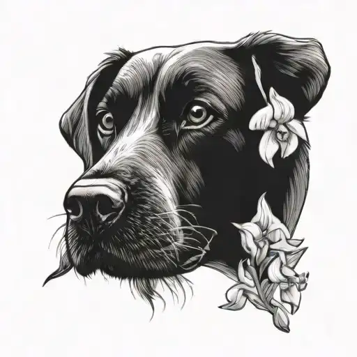 dog nose print surrounded by sweet pea flower tattoo design idea