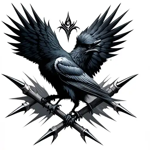 raven spikes crossed over each tattoo design idea