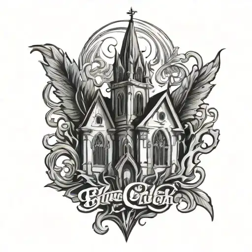 burning church gothic letters tattoo design idea