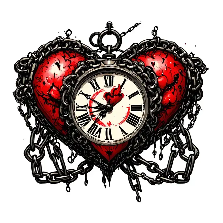 "Mélanie" Clock Heart Chains tattoo design idea