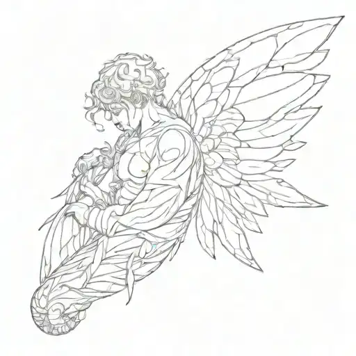 person with wings like coming out from cocoon gay tattoo design idea