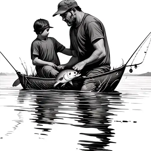 father and son fishing tattoo design idea