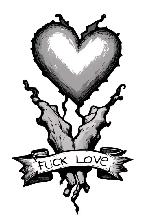 fuck love heart break pain hurt tattoo design idea