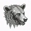 head bear anrgy spikes chain tattoo design idea