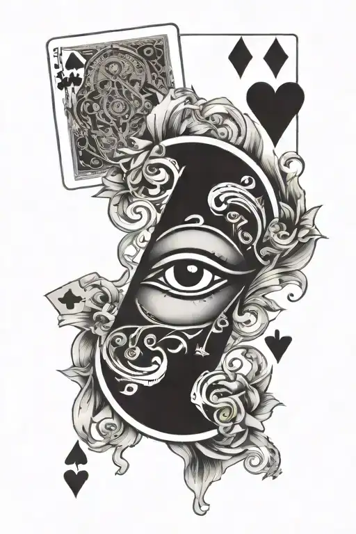 3rd eye with playing cards surrounded tattoo design idea