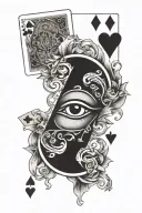 3rd eye with playing cards surrounded tattoo design idea