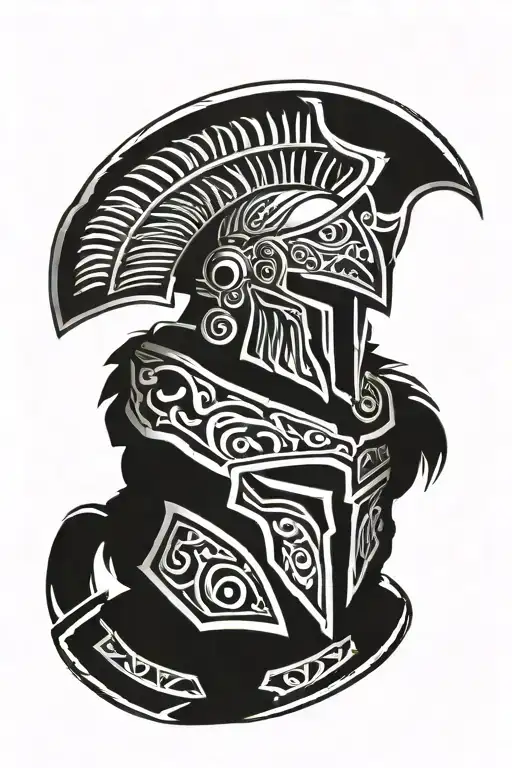 tattoo design of a spartan shoulder armor with polynesian designs inside tattoo design idea