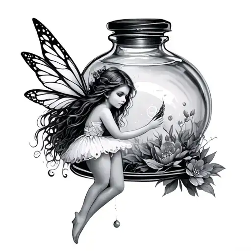 fairy in a bottle tattoo design idea
