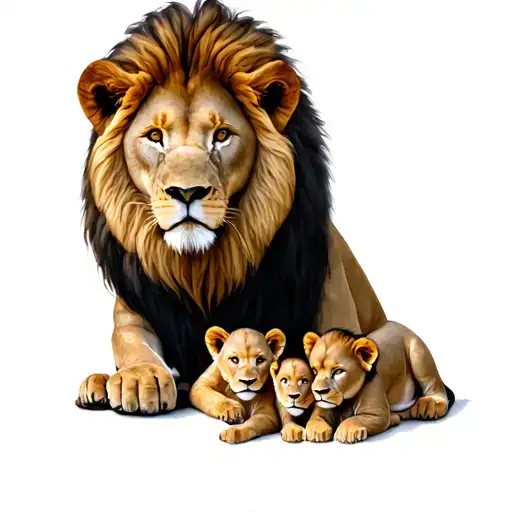 lion mama and 4 baby tattoo design idea