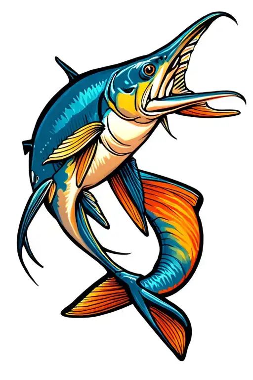 blue marlin fish tattoo design idea