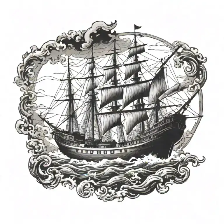 boat 18th century tattoo design idea