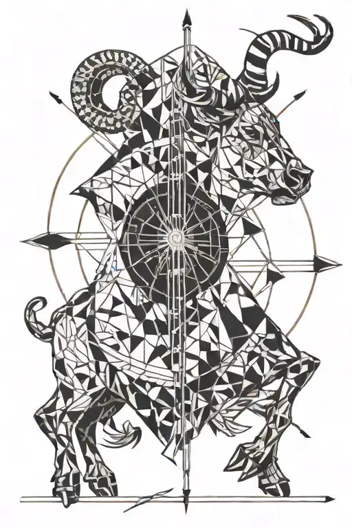 Sagittarius archer shooting Taurus bull skull tattoo design idea