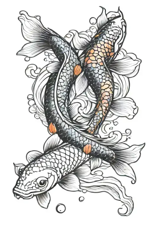 sibling koi fish swimming gracefully tattoo design idea