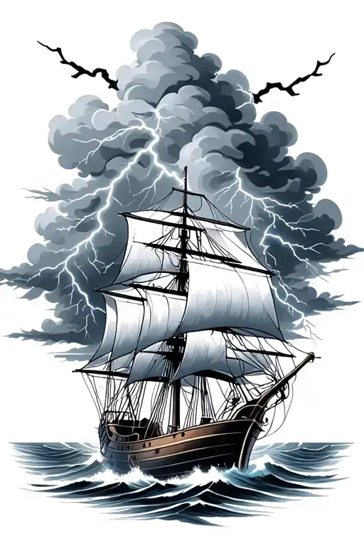 nautical ship anchor storm clouds with lightning tattoo design idea