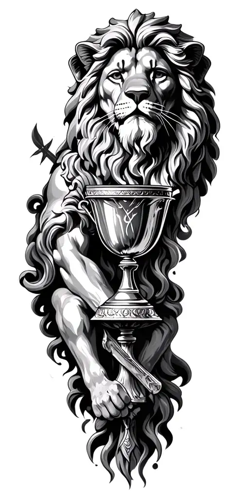 lion, Jesus, cross, chalice overflowing tattoo design idea
