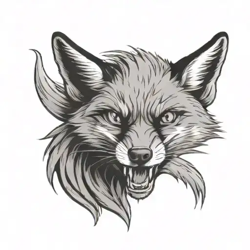 Angry Fox with open mouth in right He should have his legs on the mountains, and his tail should be visible tattoo design idea