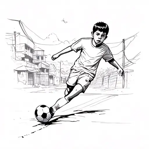 boy playing soccer in the favela racing tattoo design idea