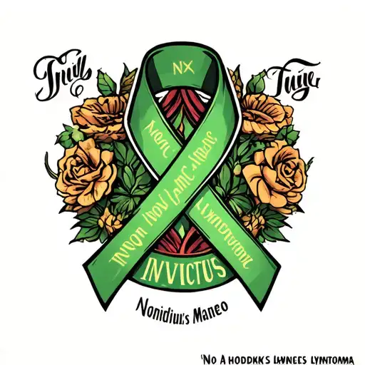 Non hodgkin's lymphoma ribbon with Invictus maneo quote tattoo design idea