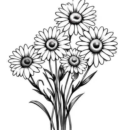 bunch of daisies with art the clowns face from the terrifier movies in the middle of each daisy  tattoo design idea