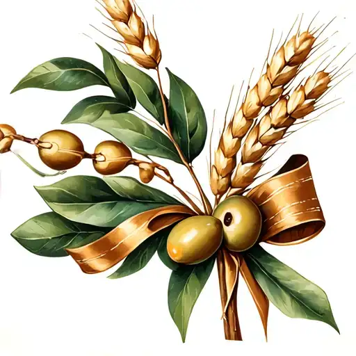 an olive branch and a wheat branch tied together in a bow tattoo design idea