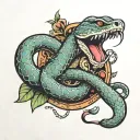 snake eating apple tattoo design idea