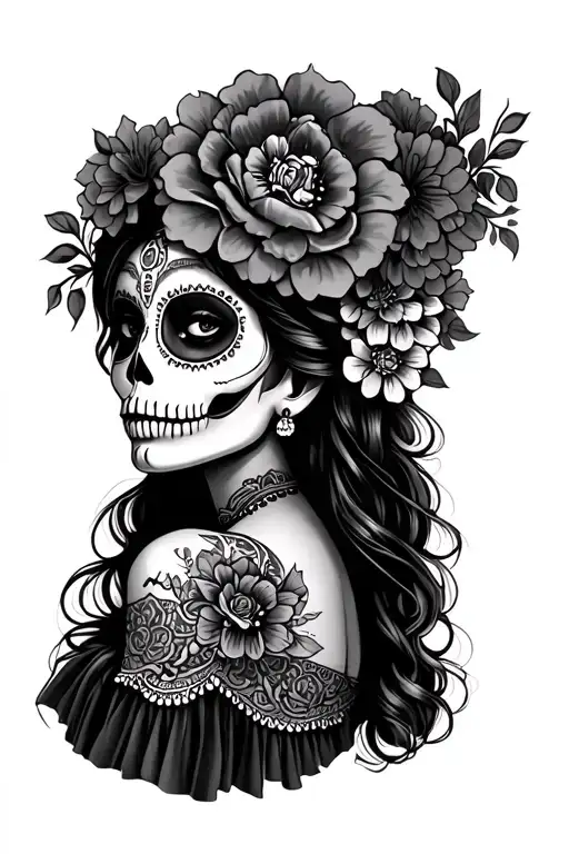 side view of Mexican Catrina tattoo design idea