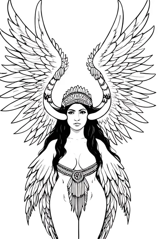 Phoenix, Aries, Chickasaw, Indian woman, full body with wings tattoo design idea