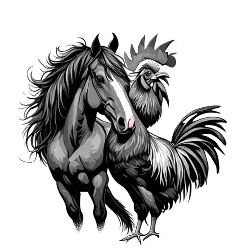 a horse a rooster and agave plant tattoo design idea