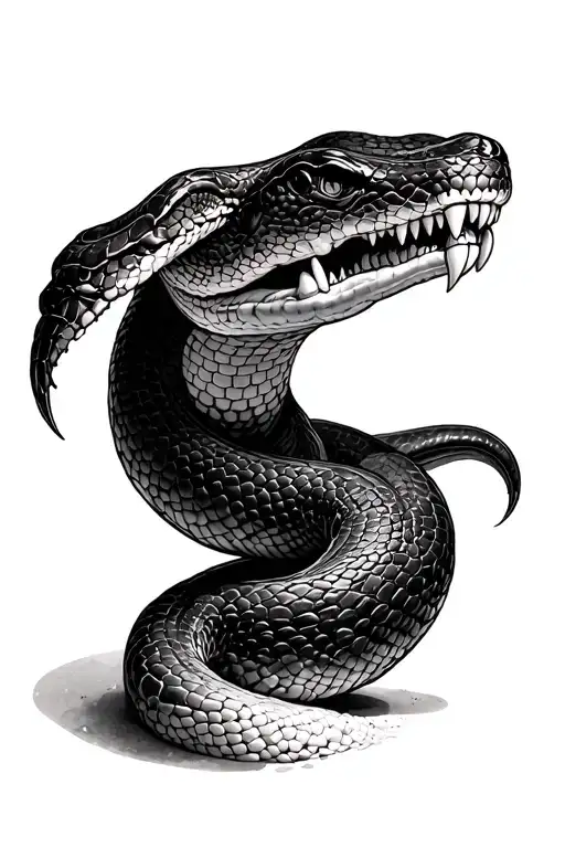 black mamba snake 3D fangs showing ending with head of snake on hand tattoo design idea