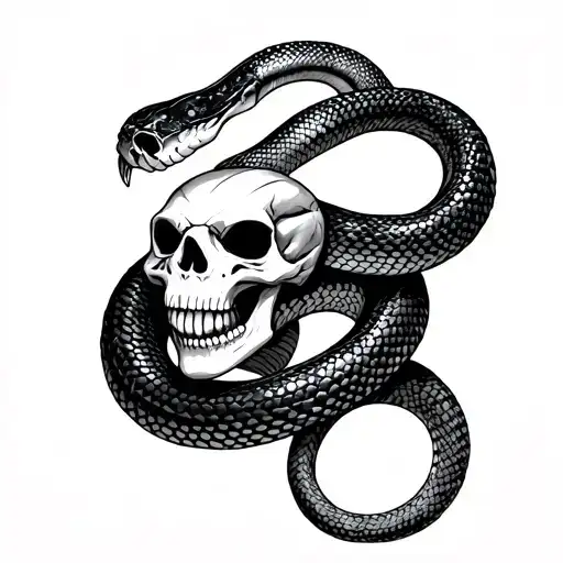 snake with skull face tattoo design idea