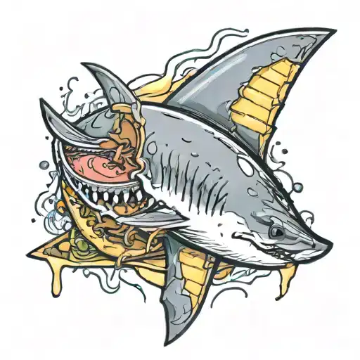 down syndrome shark chasing a grilled cheese sandwich tattoo design idea