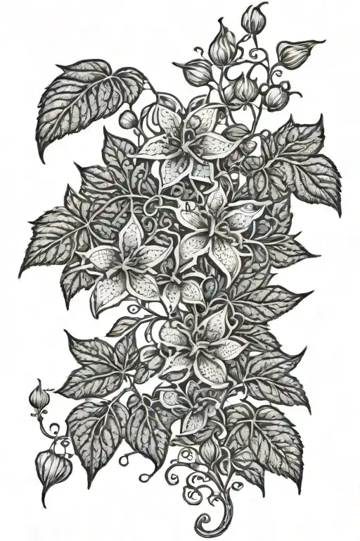 bittersweet nightshade vines and flowers intertwined  tattoo design idea