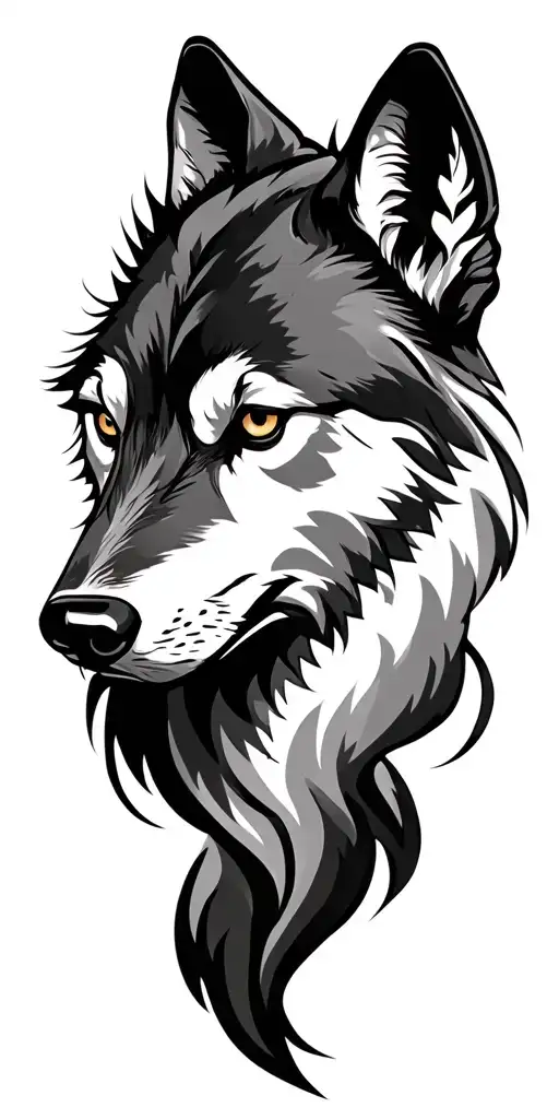 dark forest mountain wolf head tattoo design idea