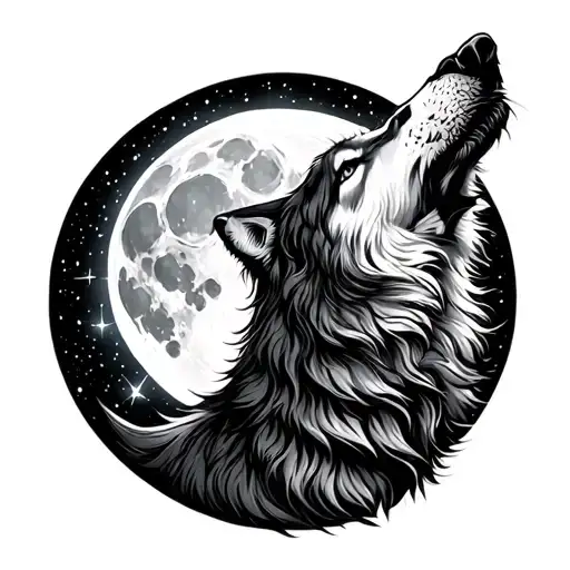 wolf howling at the moon Sagittarius constellation  tattoo design idea