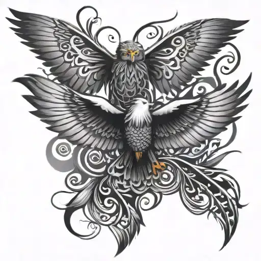 tribal butterflies flying eagle tattoo design idea