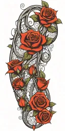 vines and roses intertwined with initials incorporated tattoo design idea