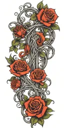 vines and roses intertwined with initials incorporated tattoo design idea