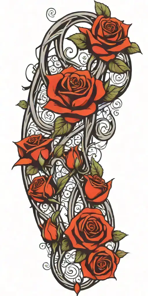 vines and roses intertwined with initials incorporated tattoo design idea
