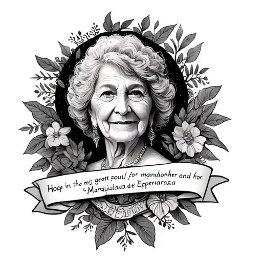 A phrase that puts: "Hope in the soul, for my great grandmother and for her" and a Mariquilla de la Esperanza Macarena Below tattoo design idea