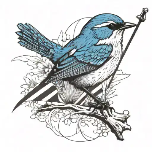 blue wren holding flag tattoo design idea