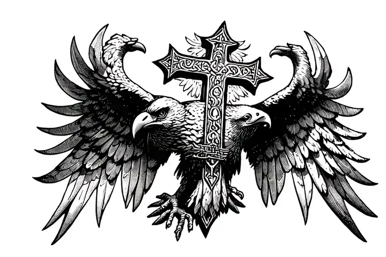 Orthodox cross in the claws of a Serbian eagle tattoo design idea