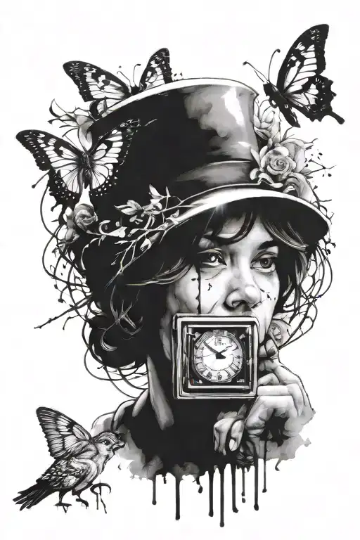 persistence of memory and Banksy girl tattoo design idea