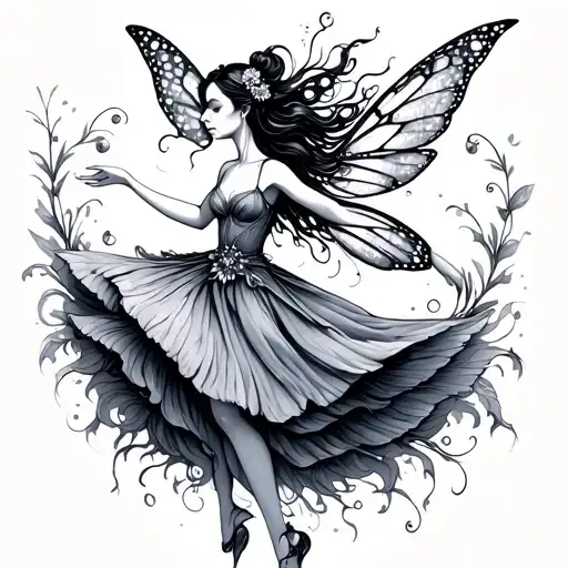 fairy dancing fine line tattoo design idea